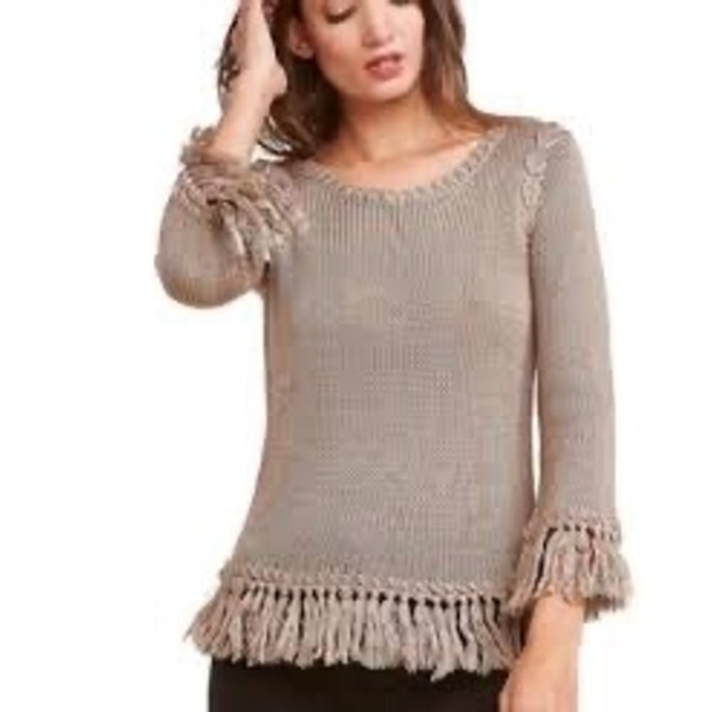 BB DAKOTA Wild + Free Fringe Knit Sweater Toffee Tunic Fringe Bell Sleeves Sz S